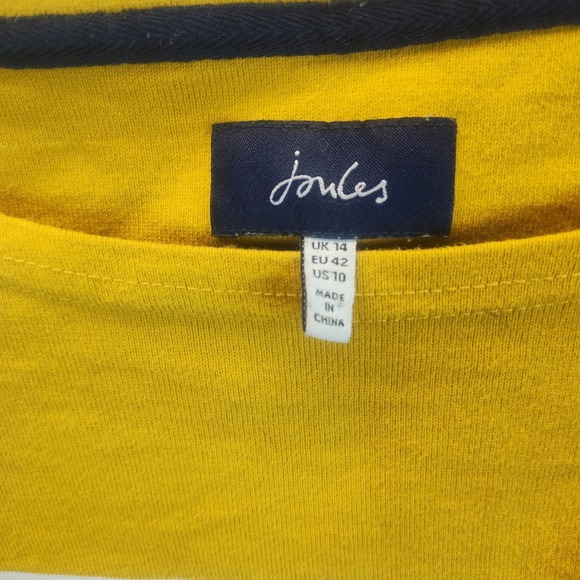 Joules 100% Cotton Yellow White Striped Long Sleeve Embroidered Dog Pocket Sz 10 - Picture 6 of 10